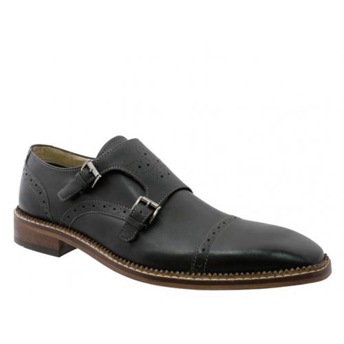 Giorgio Brutini "Rapide" Black Leather Shoes With Double Monkstraps 24931